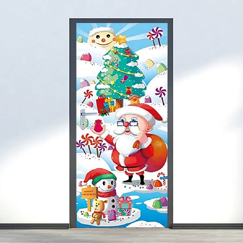 

Weihnachten 3D-Aufkleber, wasserdichte Türaufkleber, Weihnachtstür-Wandbild, selbstklebende Tapete, PVC-Aufkleber, abnehmbarer Wandaufkleber für Heimbüro-Dekoration