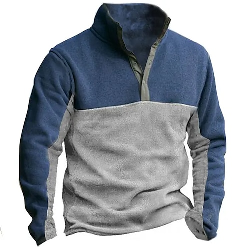 

Herren Sweatshirt Pullover Blau Stehkragen Farbblock Patchwork Sport Natur Täglich Festtage Strassenmode Brautkleider schlicht Dünnes Vlies Herbst Winter Bekleidung Kapuzenpullover Sweatshirts