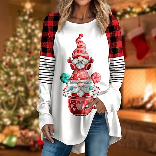 

Mujer Camiseta Camisa de Navidad Rojo Azul Piscina Morado Plaid Navidad fea Estampado Manga Larga Navidad Fin de semana Festival / Vacaciones Escote Redondo Ajuste regular Pintura Primavera Otoño