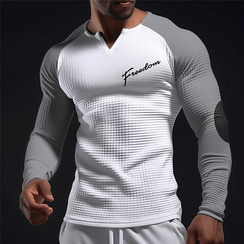 

Gráfico Bloco de cor Letra Diário Clássico Ao ar livre Homens Impressão 3D Camiseta camiseta raglã Camiseta Waffle Esportes Casual Para Noite Camiseta Preto Branco Cinzento Claro Manga Longa Decote V