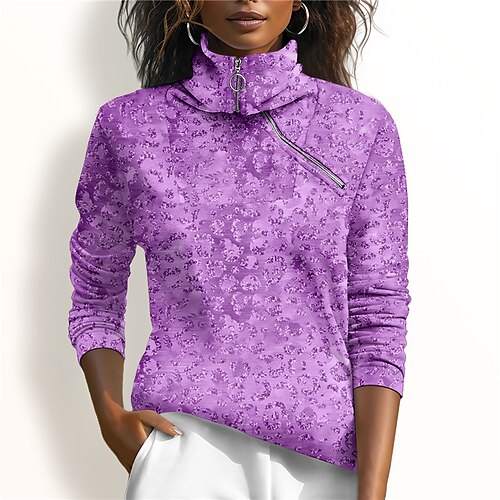 

Femme Sweat à capuche de golf Pull de golf Sweat Golf Chaud Respirable Evacuation de l'humidité manche longue Vêtements d'extérieur de golf Top Standard 1/4 Zip Col Montant Imprimé Printemps Automne