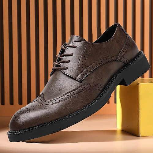 

Men's Oxfords Derby Shoes Brogue Walking Casual Daily Leather Comfortable Booties / Ankle Boots Loafer Black Brown Grey Spring Fall