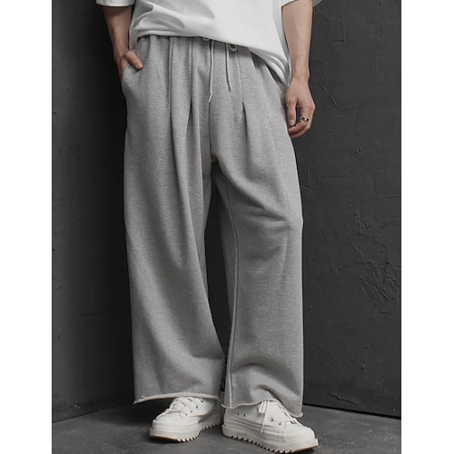 

Men's Sweatpants Joggers Wide Leg Sweatpants Pleated Pants Pocket Drawstring Elastic Waist Plain Comfort Breathable Outdoor Daily Going out Cotton Blend Fashion Casual Gray