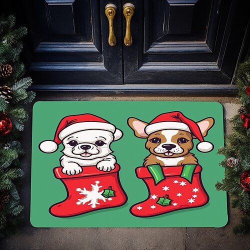 

Bonito meias de natal cão capacho antiderrapante à prova de óleo tapete interior ao ar livre decoração do quarto tapete do banheiro tapete de entrada porta