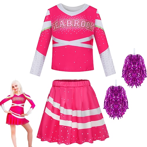 

Z-O-M-B-I-E-S Cheerleader Rock T-Shirt-Ärmel Zubehör-Set Damen Mädchen Film Cosplay Cosplay-Kostüm Fuchsie oben Rock Halloween Karneval Kindertag Polyester