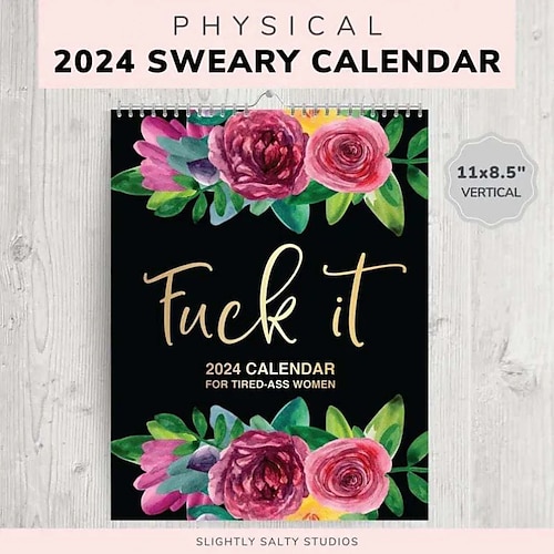 

2024 Calendar Wall Calendar for Tired-Ass Women Fck It Funny Novelty Monthly Calendar Flower Calendar Memo Handmade Home Office Hanging Calendar Gag Gift for Halloween Christma