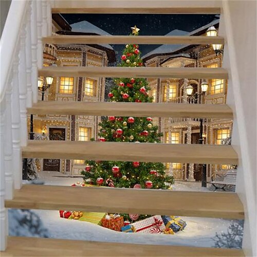 

6PCS Christmas Step Decoration Staircase Sticker 3D Creative Wall Decal Removable