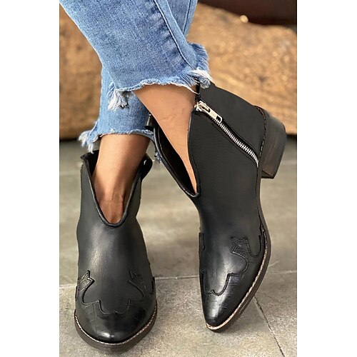 

Mujer Botas Botas cowboy Tallas Grandes Diario Botines Botines Invierno Cremallera Talón de bloque Dedo Puntiagudo Casual PU Cremallera Color sólido Negro