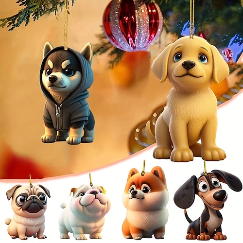 

Christmas Cute Dog Series Decoration, Christmas Tree Decoration, Car 2D Acrylic Pendant Decoration