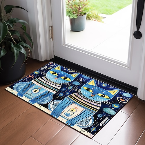 

Egyptian Blue Cats Doormat Non-Slip Oil Proof Rug Indoor Outdoor Mat Bedroom Decor Bathroom Mat Entrance Rug Door Mat