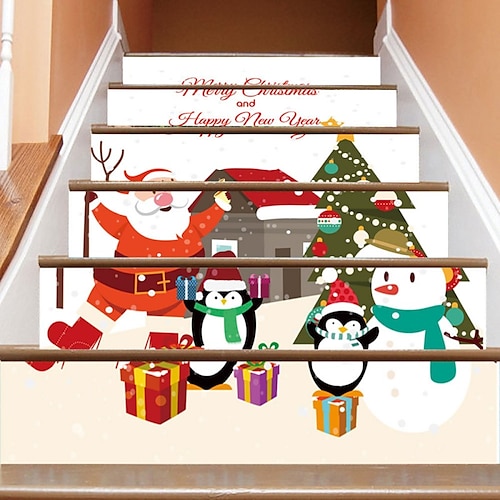 

Autocollants d'escalier de Noël 3D, autocollants d'escalier de Noël, contremarches d'escalier amovibles, autocollants de décoration de maison de Noël 6 pièces, décoration de maison de Noël