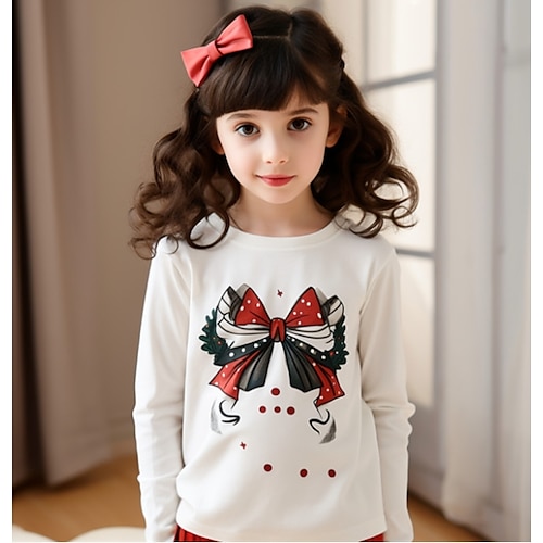 

navidad chica 3d pajarita camiseta manga larga 3d estampado otoño invierno activo moda lindo poliéster niños 3-12 años cuello redondo al aire libre casual diario ajuste regular