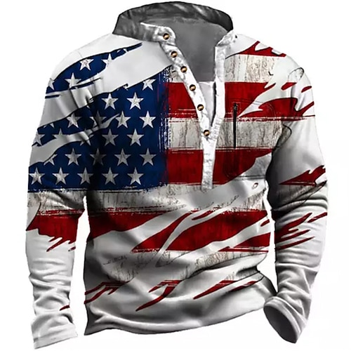 

Men's Unisex Sweatshirt Pullover Button Up Hoodie Red Royal Blue Standing Collar Graphic Prints National Flag Zipper Print Daily Sports Holiday 3D Print Streetwear Designer Casual Spring & Fall