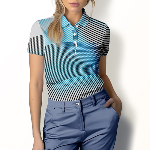 

Damen poloshirt Golfhemd Geknöpftes Poloshirt Atmungsaktiv Schnelltrocknend Feuchtigkeitsableitung Kurzarm Golfbekleidung Golfkleidung Regular Fit Streifen Sommer Tennis Golfspiel Pickleball