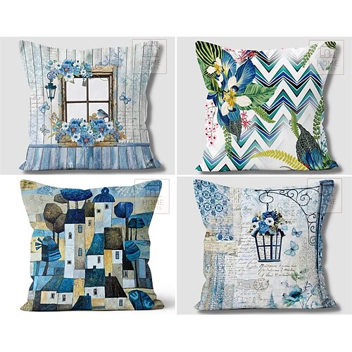

Taie d'oreiller double face bleu ville, taie d'oreiller carrée décorative douce, pour chambre à coucher, salon, canapé, chaise, 1 pièce