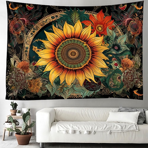 

Mandala Sunflower Hanging Tapestry Wall Art Large Tapestry Mural Decor Photograph Backdrop Blanket Curtain Home Bedroom Living Room Decoration