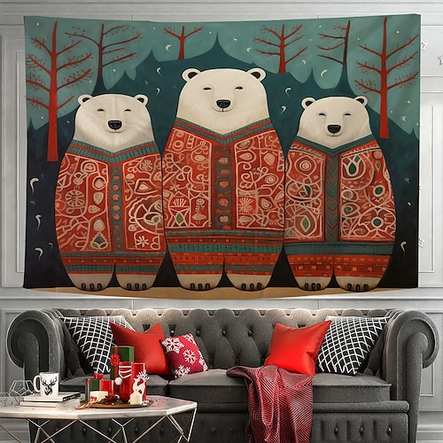 

Bonito urso polar impresso tapeçaria arte de parede grande tapeçaria mural decoração fotografia fundo cobertor cortinas casa quarto sala de estar decoração