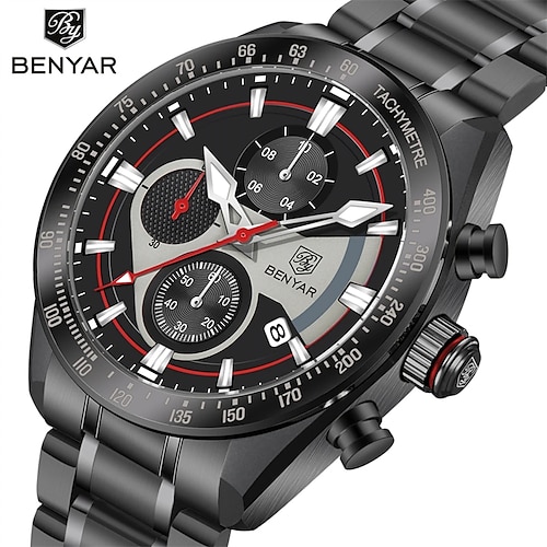 

Reloj de pulsera benyar de cuarzo para hombre, reloj cronógrafo de acero inoxidable de alta gama para hombre, reloj deportivo resistente al agua para tiempo libre