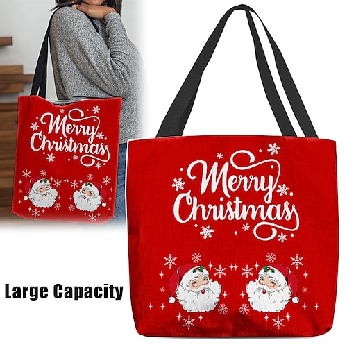 

Mujer Bolso Tote Bolsa de hombro Bolsa de lona Poliéster Exterior Navidad De Compras Impresión Gran Capacidad Plegable Ligero Personajes Rojo