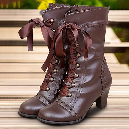 

Mulheres Saltos Botas saltos de tiras Tamanhos Grandes Botas de salto Casamento Festa Natal Botas da panturrilha Inverno Salto Robusto Ponta Redonda Vintage Elegante Sensual Couro Ecológico zíper Côr