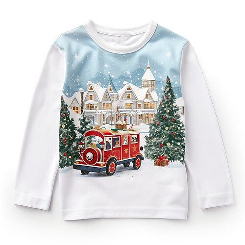 

Navidad Chico 3D Tren Camiseta Camisa Manga Larga Impresión 3D Otoño Invierno Deportes Moda Ropa de calle Poliéster Niños 3-12 años Cuello Barco Exterior Casual Diario Ajuste regular