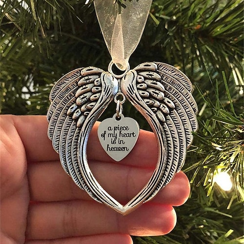 

Angel Wings Christmas Ornament with Lanyard Style Memorial Decoration for Tree Sympathy Gift Loved Ones in Silver