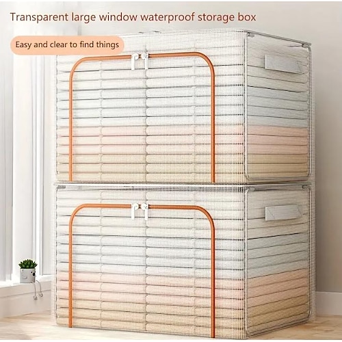 

Transparent Mesh Folding Storage Box, Wardrobe Dustproof Clothes Organizer, Thickened Steel Pipe Quilt Storage Bag