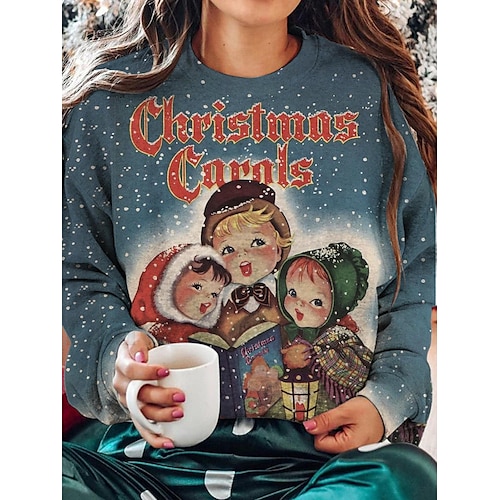 

Women's Pullover Christmas Sweatshirt Sportswear Festival Print Blue Graphic Party Christmas Round Neck Long Sleeve Top Micro-elastic Fall Winter