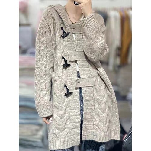 

femme pull manteau torsadé long patchwork bouton cardigan pull pull couleur unie à capuche élégant décontracté extérieur quotidien automne hiver marron kaki taille unique