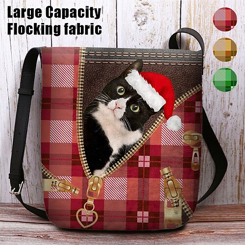 

Damen Umhängetasche Schultertasche Flauschige Tasche Polyester Outdoor Weihnachten Täglich Bedruckt Hohe Kapazität Leichtgewichtig Langlebig Plaid Katze Gelb Rot Grün