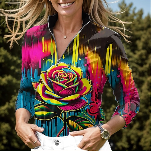 

Mujer Camisas de polo Camiseta de golf Transpirable Secado rápido Dispersor de humedad Manga Larga Ropa de golf ropa de golf Ajuste regular Cremallera Cuello alto Floral Primavera Otoño Tenis Golf