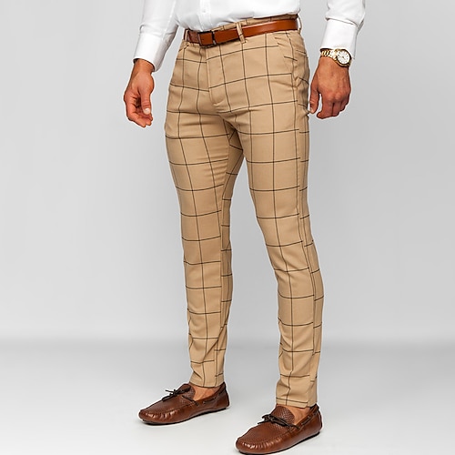 

Homens Calças chinês Calça Chino Bolsos Xadrez Conforto Respirável Ao ar livre Diário Para Noite Moda Casual ダークカーキ Preto