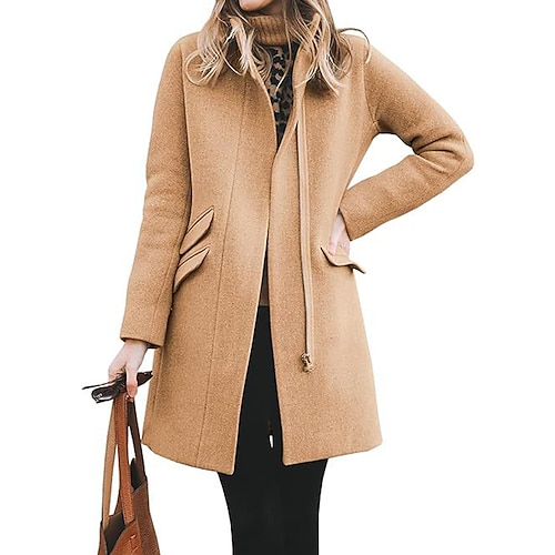 

Women's Coat Formal Work Wear to work Fall Winter Long Coat Regular Fit Stylish Formal Style Modern Style Jacket Long Sleeve Pure Color Slim Fit Black Green Khaki