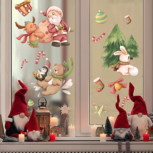 

Cartoon Santa Claus, Elk Deer, Little Bear, Rabbit, Glass Door Sticker, Home Decoration Wall Sticker, Self-Adhesive Sticker Christmas Gift Xmas Gift