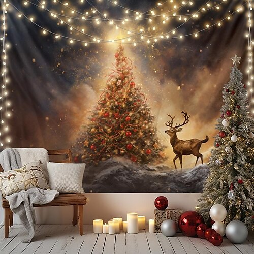 

Weihnachtsbaum-Elch-Hängeteppich, Wandkunst, großer Wandteppich, Wanddekoration, Fotografie, Hintergrund, Decke, Vorhang, Zuhause, Schlafzimmer, Wohnzimmer, Dekoration