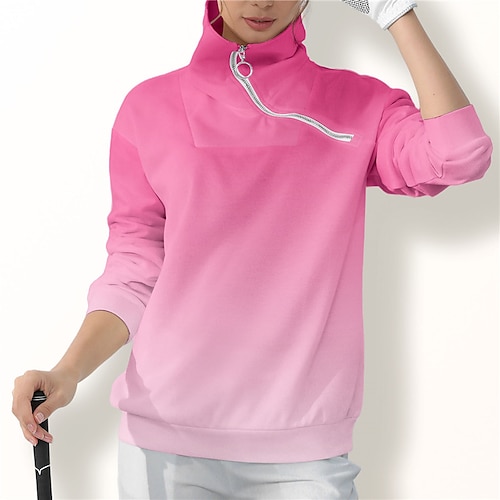 

Damen Golf-Hoodie Golfpullover Golf-Sweatshirt warm Atmungsaktiv Feuchtigkeitsableitung Langarm Golf-Oberbekleidung Shirt Regular Fit 1/4 Reißverschluss Stehkragen Farbverläufe Frühling Herbst Tennis