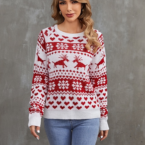 

Noël Renne Pull de Noël Sweatshirt Imprime Drôle Haut Pour Femme Adulte Impression 3D 100 % Polyester Soirée Casual Quotidien