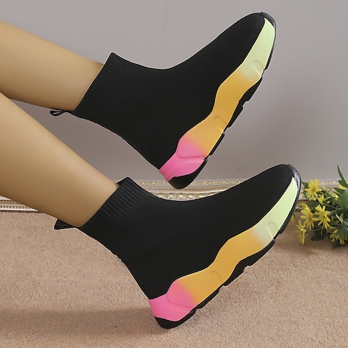 

Mujer Zapatillas de deporte Botas Calcetines Tallas Grandes Zapatos Flyknit Exterior Diario Botines Botines Invierno Tacón Plano Dedo redondo Casual Confort Flying Weaving Mocasín Color sólido