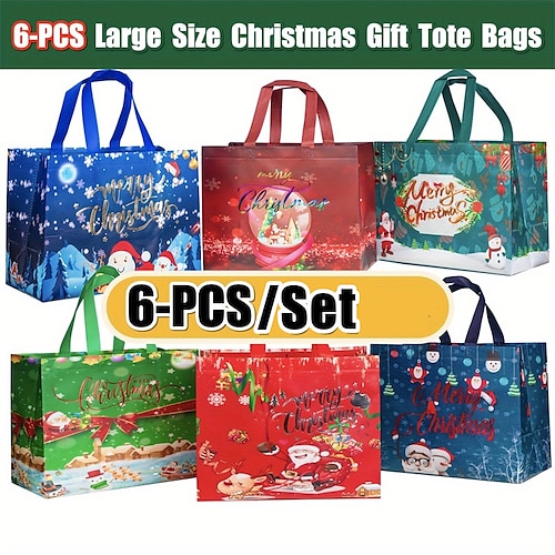 

6pcs Gilding Xmas Christmas Gift Bags Christmas Tote Bags With Handles Reusable Reinforced Handle Grocery Bags Christmas Treat Bags Multifunctional Non-Woven Christmas Bags For Gifts Wrapping Shopping