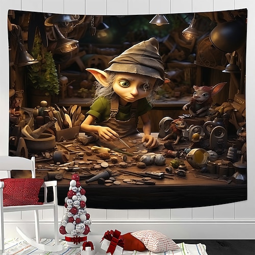 

Elfo de natal pendurado tapeçaria arte da parede natal grande tapeçaria mural decoração fotografia pano de fundo cobertor cortina casa quarto sala de estar decoração