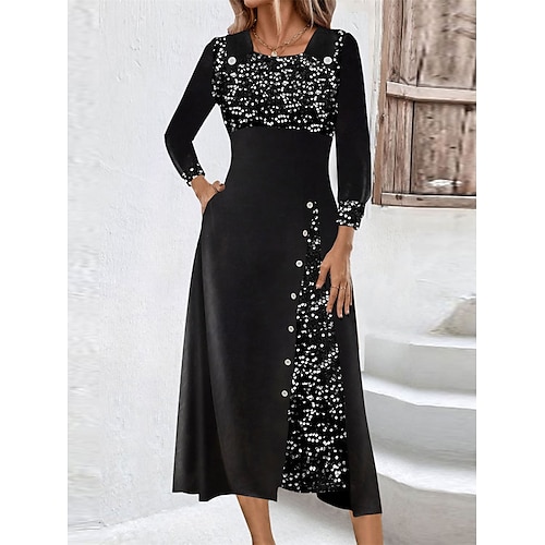 

Mujer Vestido de Navidad Vestido informal Vestido de terciopelo Vestido Midi Retazos Botón Exterior Navidad Calle Moda Ropa de calle Escote Cuadrado Manga Larga 2023 Ajuste regular Negro Color S M L