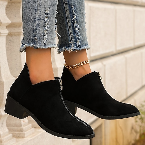 

Women's Boots Motorcycle Boots Plus Size Daily Booties Ankle Boots Beading Block Heel Chunky Heel Round Toe Fashion Casual Comfort Faux Leather Zipper Leopard Black