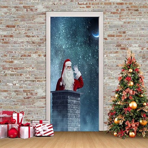 

adesivos 3d de natal adesivos de porta à prova d'água adesivos de porta de natal mural descasca papel de parede autoadesivo adesivo de pvc decalque de parede removível para decoração de escritório