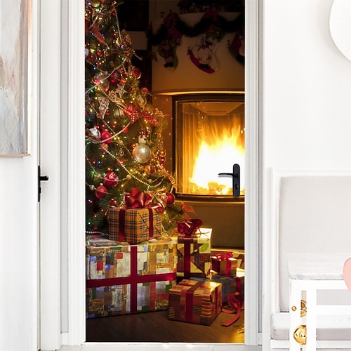 

Autocollants de noël 3d autocollants de porte imperméables décoration murale de porte de noël autocollant de papier peint auto-adhésif autocollant en pvc autocollant mural amovible pour la décoration