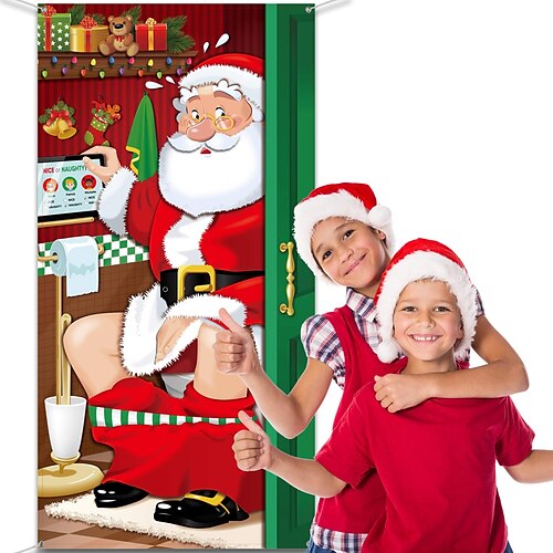 

Capas de porta de papai noel de natal tapeçaria de porta decoração de cortina de porta pano de fundo de natal banner de porta para porta da frente materiais de decoração de festa de feriado de natal