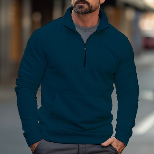 

Men's Sweatshirt Zip Hoodie Sweatshirt White Navy Blue Blue Dark Green Green Standing Collar Plain Sports Outdoor Daily Holiday Streetwear Cool Casual Fall Winter Clothing Apparel Hoodies