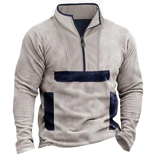 

Herren Sweatshirt Pullover Polarvlies Sweatshirt mit Viertelreißverschluss Hellgrau Troyer Halber Reißverschluss Farbblock Tasche Sport Natur Täglich Festtage Strassenmode Basic Brautkleider