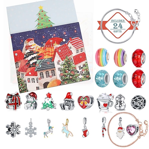 

Calendario de Adviento de Navidad 2023, regalo de Navidad, kit de fabricación de pulseras de cuenta regresiva, 24 días, regalo de Navidad, cuentas y pulseras con dijes diy para niñas, mujeres y niños