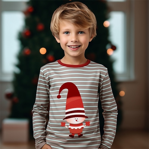 

Natal Para Meninos 3D Papai Noel Listra Camiseta Camisa Manga Longa Impressão 3D Outono Inverno Esportes Moda Roupa de rua Poliéster Infantil 3-12 anos Gola Redonda Ao ar livre Casual Diário Normal