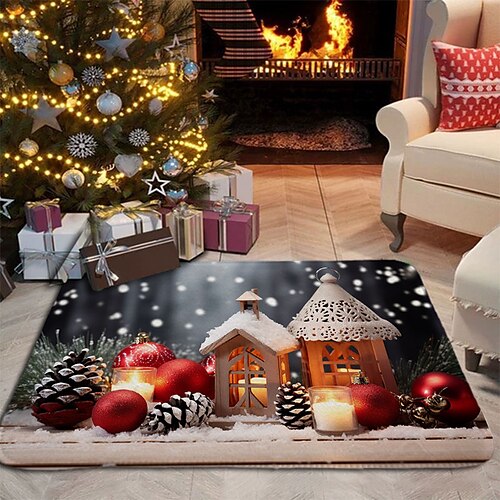 

Christmas Door Mat Hallway Carpets Area Rugs Washable for Bedroom Living Room Kitchen Bathroom Anti-Slip Floor Mats